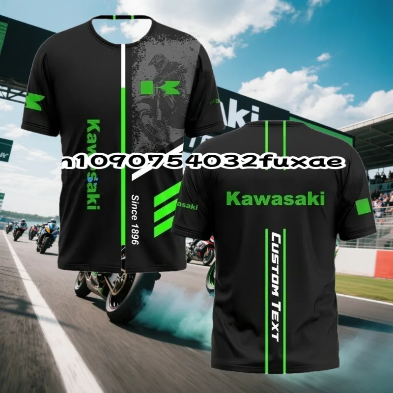 

Men's 2024 Summer New Kawasaki Motorcycle T-shirt 3D Digital Print Riding T-shirt Women's Children's Sports Top