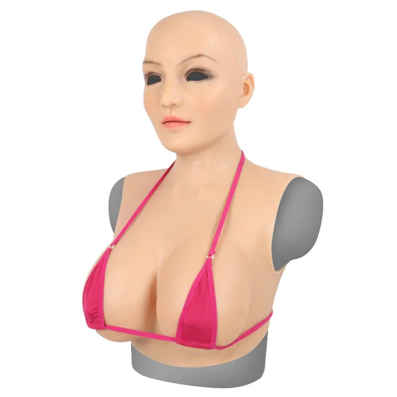 Customizable silicone mask with breast implants, fake girl, male to female, cross-dressing