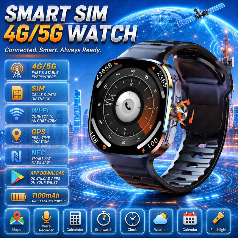 2026 Neue 4G 5G SIM Skalierbare Drehbare Kamera Smartwatch IP67 Sportmodus Gesundheitsüberwachung NFC GPS Bluetooth-Anruf Smartwatch