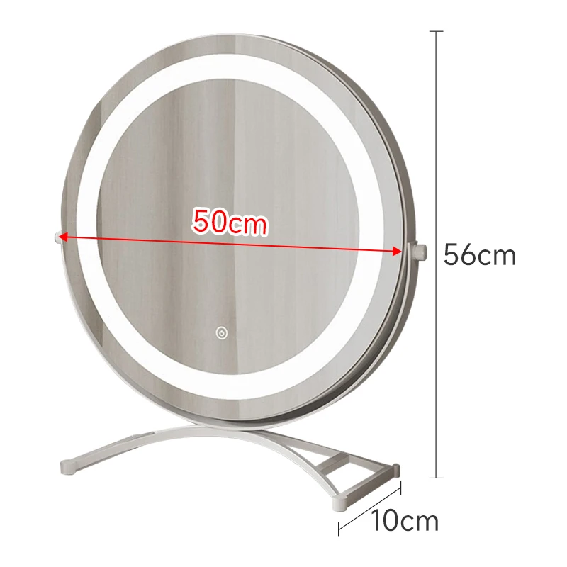 New Style Desktop Metal Round LED  Dimming Vanity Makeup Glass Circular Cosmetic Mirror