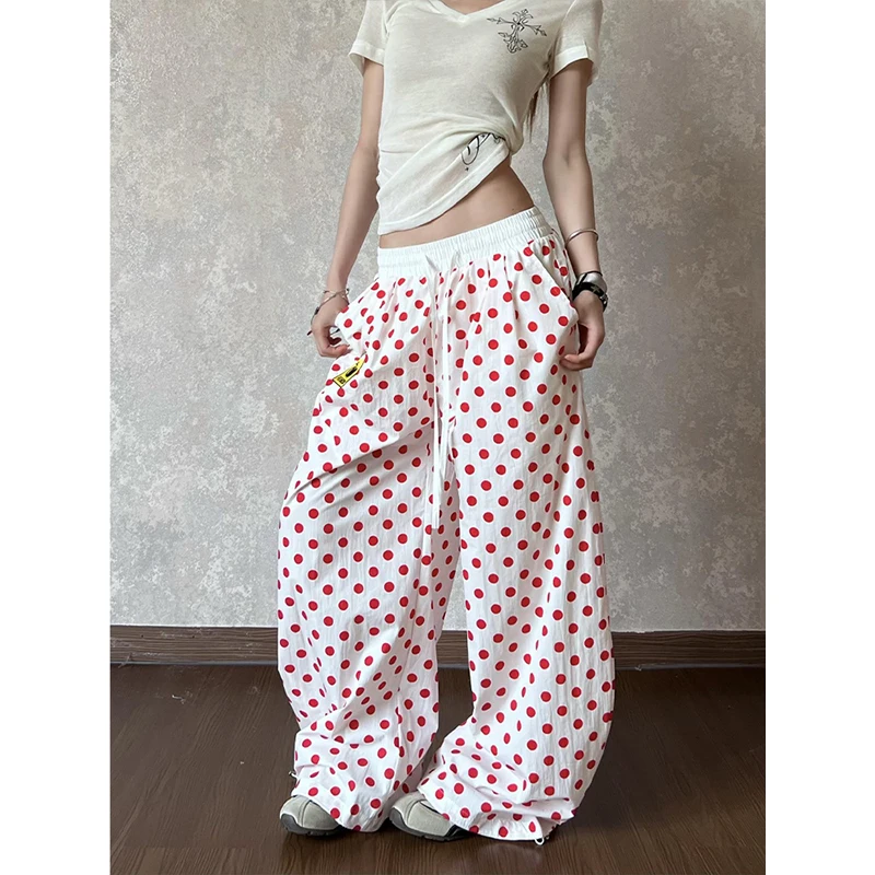 Herren- und Damen-Hosen mit geradem Bein, schnelltrocknend, 3D-Druck mit weißem Punktmuster, locker geschnitten, Streetwear, elastischer Bund, lässige Sport-Langhose. – Detail 4