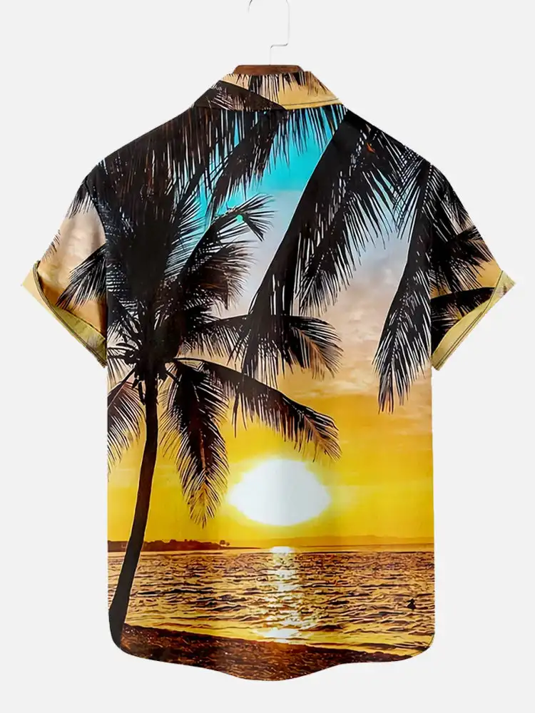Men's Hawaiian coconut tree pattern shirts Summer beach sunset shirt casual short sleeved Exquisite 3D printed