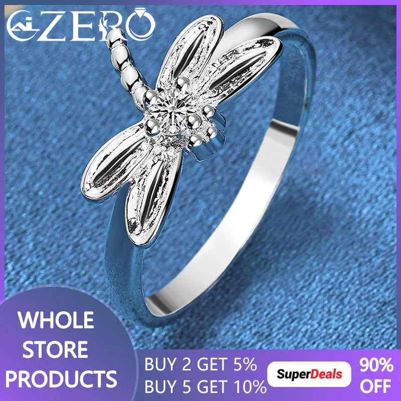 

ALIZERO 925 Sterling Silver Dragonfly AAA Zirconia Rings For Women Wedding Engagement Ring Fashion Party Jewelry Couple Ring