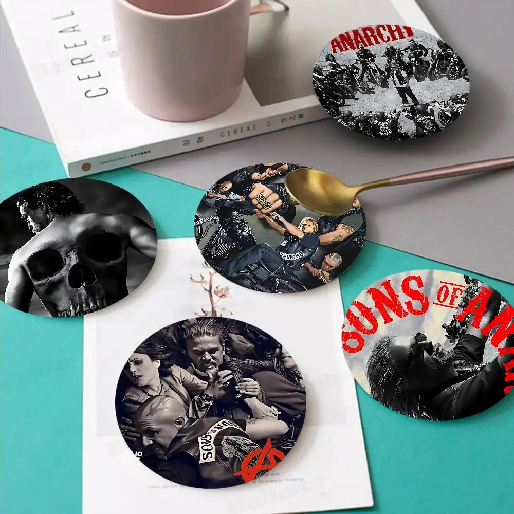 Crime Sons Of Anarchy TV Movie Round Coasters Insulated Durable Cups Coaster Plate Mats Home and Decoration Kitchen Utensils