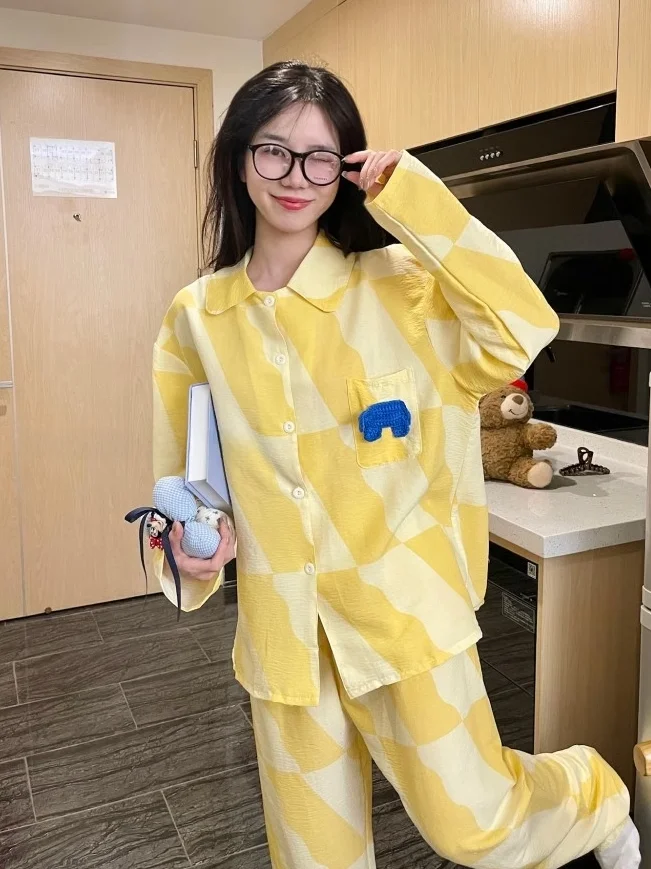 

Adorable Cartoon Elephant Long Sve Spwear Set for Women Pure Cotton Casual Home Clothes Spring Autumn New Sle