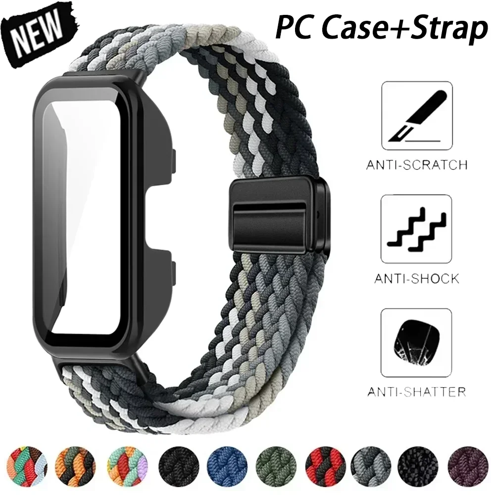 PC-Gehäuse + geflochtene Nylon-Schlaufe, Magnetarmband für Huawei Band 10, 9, 8, Armband, Armband für Huawei Band 10, 9, 8, sturzsichere Hülle