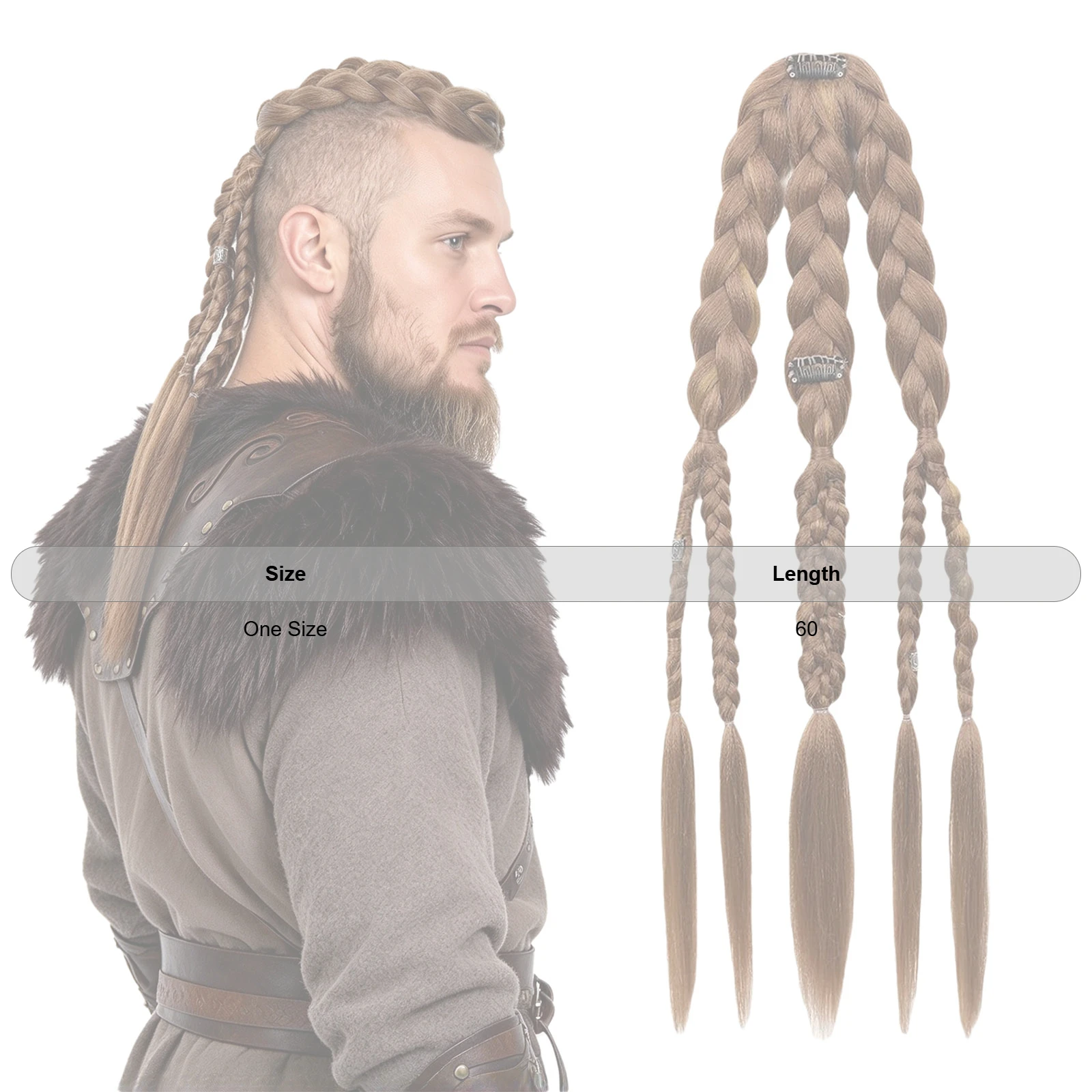 24inch Hair Extension Clip-in Braided Ponytail Hairpiece for Halloween Viking Renaissance Warrior Accessories 6