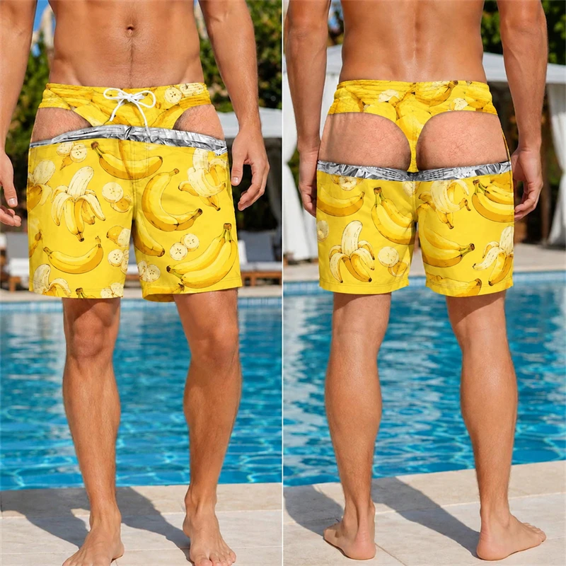 Funny Fruit-themed Men Swim Trunks For Boyfriend Husband 3D Print Fake Buttock Pattern Beach Party Board Shorts Novel Gifts New