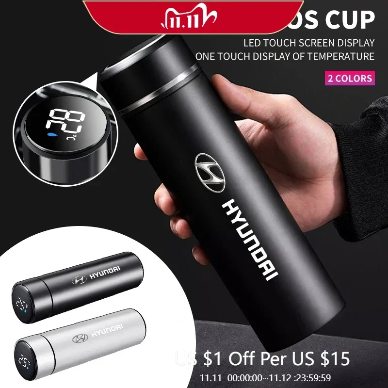 

Car Smart Thermos Bottle With Temperature Display Coffee Cup For Hyundai I10 I20 I30 IX20 IX35 Tucson Solaris Accent Azera