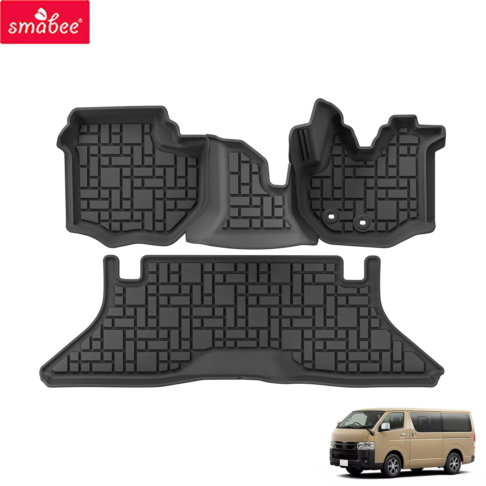 Smabee Right Drive for Toyota Hiace 200 Series Narrow Body (TRH200 Fuel Version) 2004-2024 Car Floor Mats TPE Accessories Black