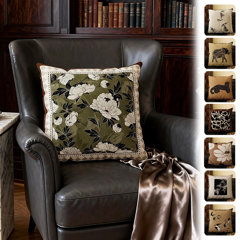 

Chinese Vintage Pillow 45x45cm Nordic Retro Style Pillow Cover for Sofa Bay Window Office Seat High End Decorative Throw Cushion