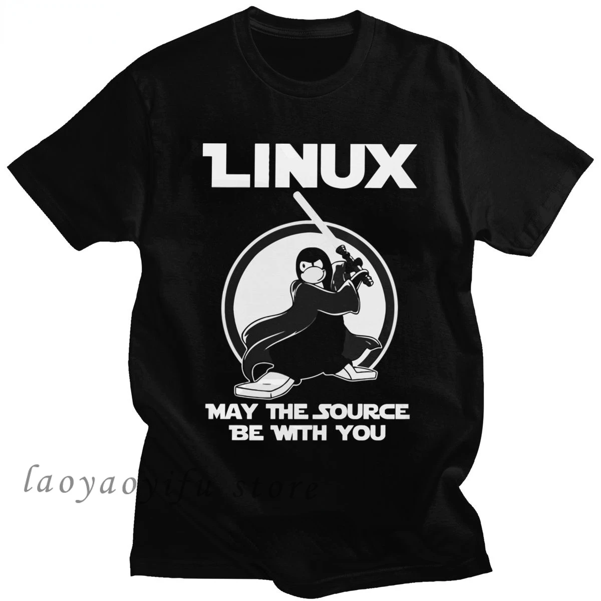Programmer, Computer Developer, Hobbyist, Male T-shirt,Cartoon Version of Linux,Source Code is with You,Casual Fashionable Shirt