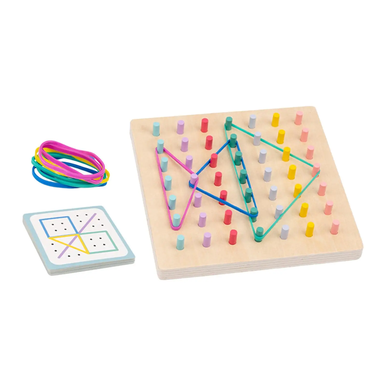 Wooden Geoboard with Bands Fine Motor Skill Board Favor with Pattern Cards for Children Kids Boys Girls Indoor