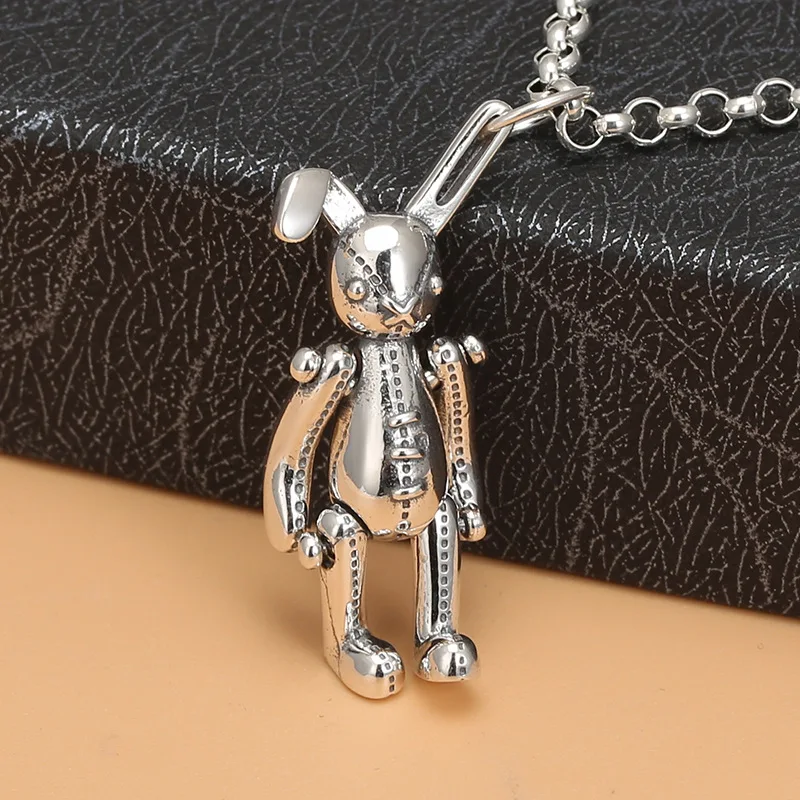 fashionmonger necklace pendant violent Scottish fold rabbits and bears ornament ins couple distressed S925 silver clothing chain