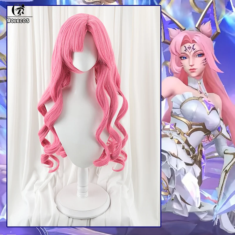 

Парик для косплея ROLECOS Game LOL Perfume Gem Ahri, 70 см, розовый цвет, женские парики, термостойкие синтетические волосы