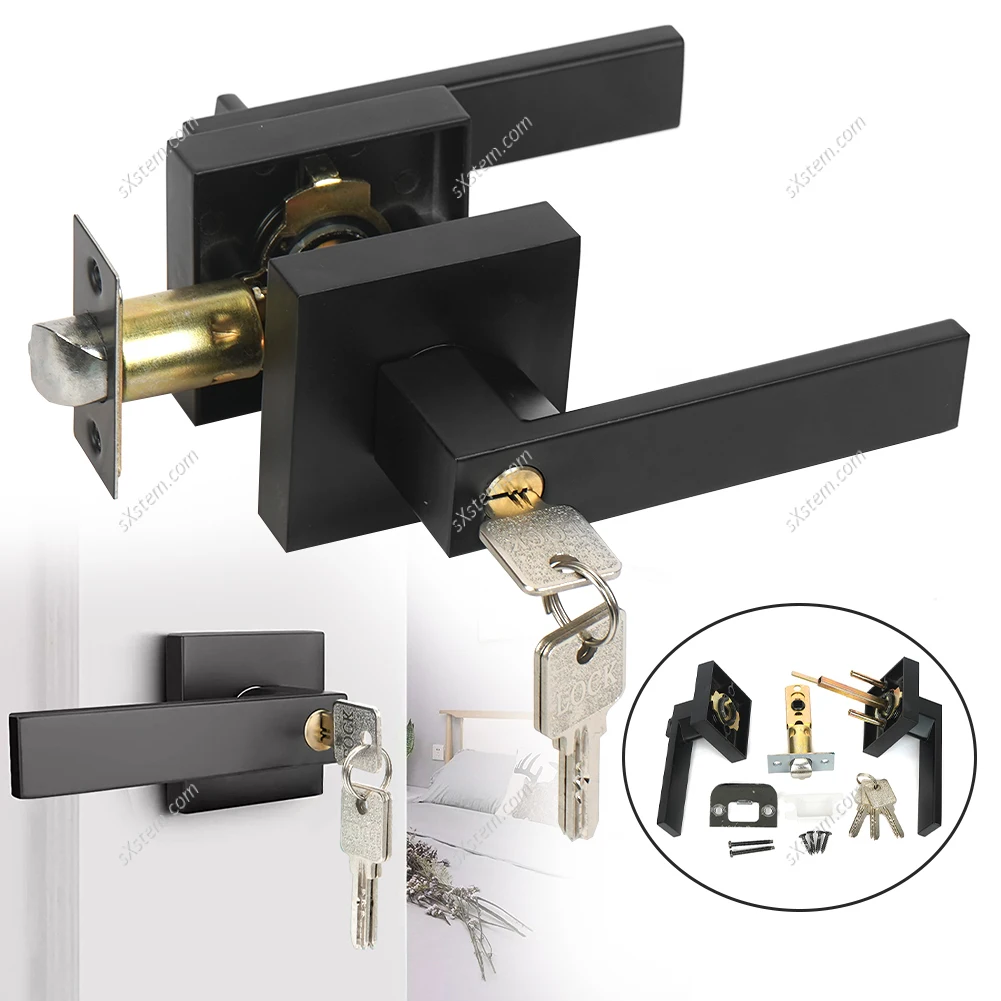 Three Lever Handle Lock Exterior Door Lock Room Door Closet Interior Handle Lock Black Anti-Theft Door Lock Furniture Accessorie