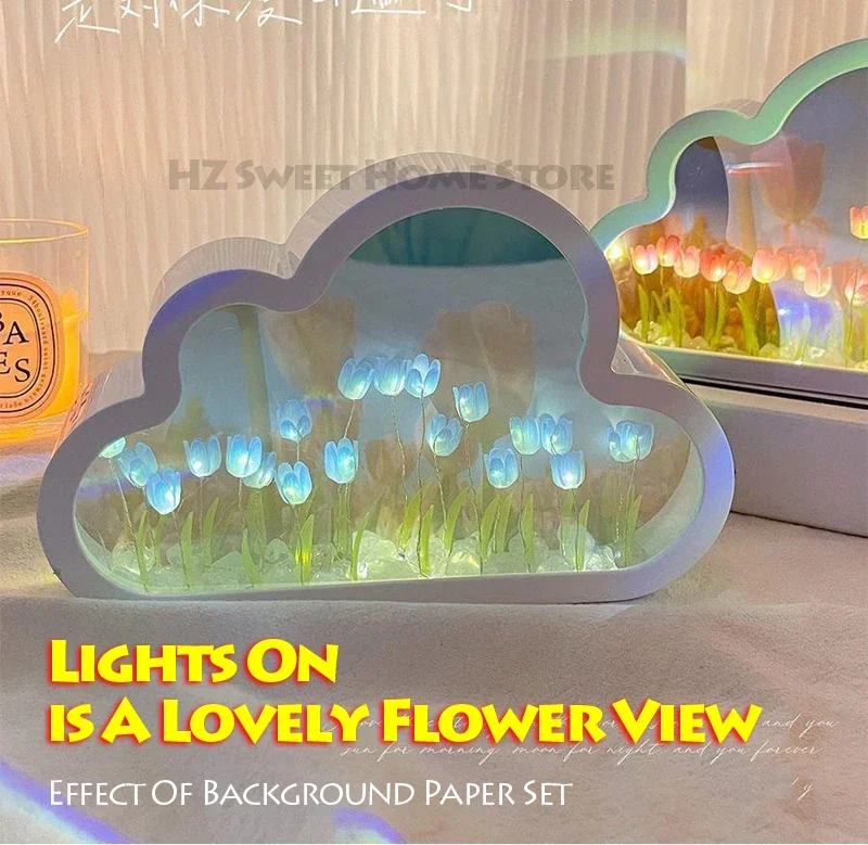 NEW Infinite Reflection Table Lamp Two Way Mirror Lights Hidden Tulip Home Living Bed Room Desk Decor Bedside Creative Ornament