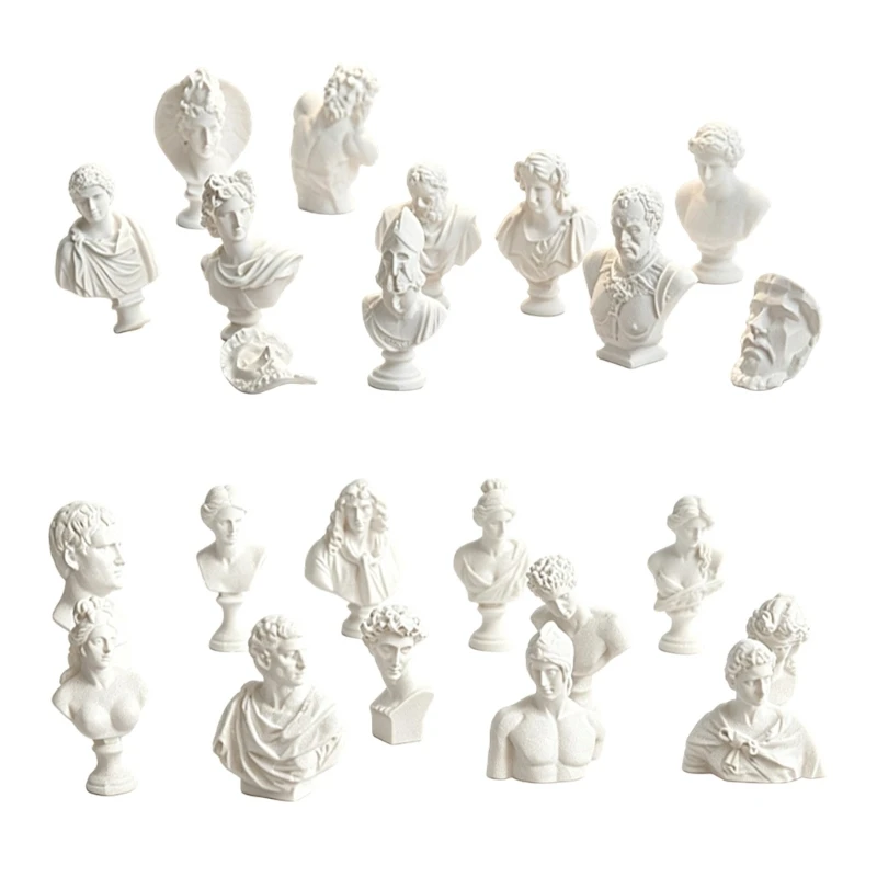 Tisch-Skulptur-Akzent-Set, Mini-Büstenfiguren aus weißer griechischer Mythologie aus Kunstharz für Schreibtisch- und – Detail 1