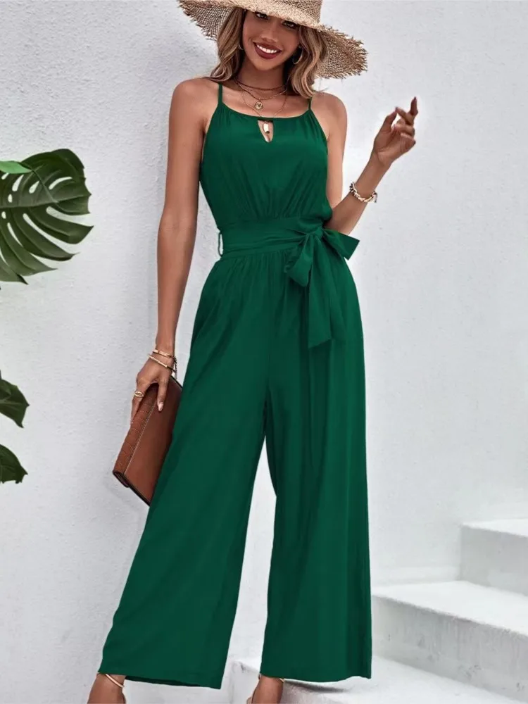 Summer Solid Women New Jumpsuit Fashion Elegant Sexy Spaghetti Strap Casual Jumpsuits 2024