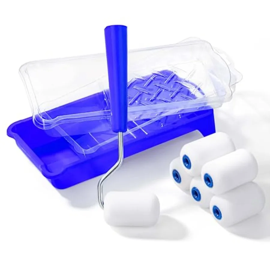Bates- 2 Inch Foam Paint Roller Kit, 10 Pack Small Paint Roller Kit 1x Plastic Paint Tray 2x Clear Disposable Tray Liners 1x Ro