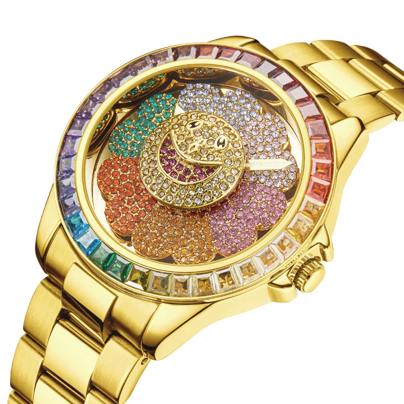 

Hip-hop sun flower rotatable colorful diamond-encrusted fashion personality steel men's watch