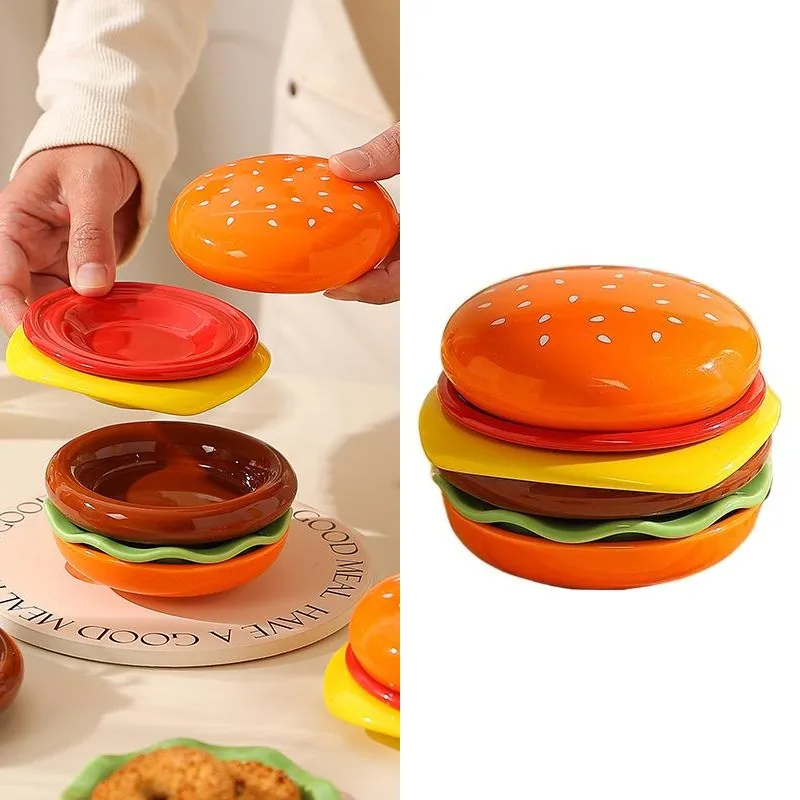 Stackable Hamburger Plate Set Burger 6 Layers Mini Dinner Plate High Value Bone Spit Plate Creative Sauce Containers Table Decor