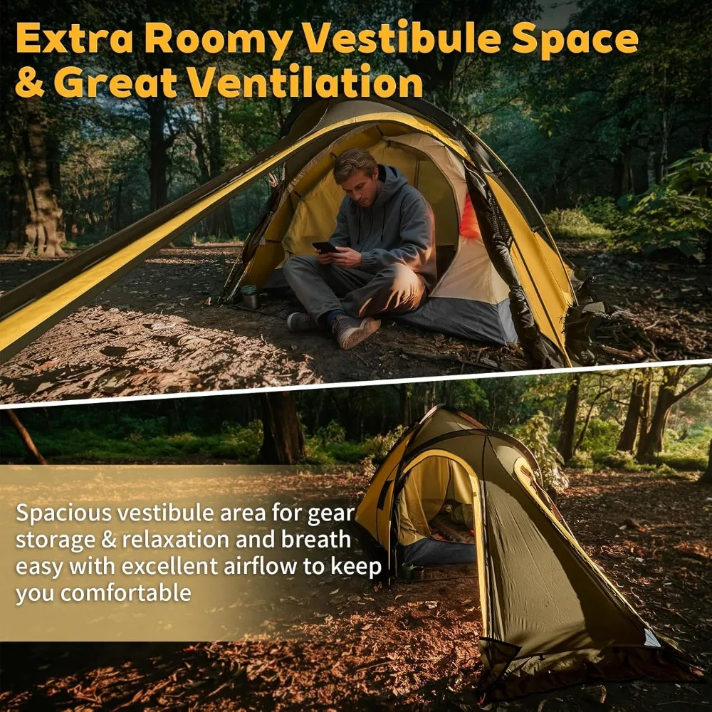 خيمة ظهر مقاومة للماء بطبقة مزدوجة لشخصين للتخييم والمشي لمسافات طويلة والسفر في جميع الأحوال الجوية من GEERTOP