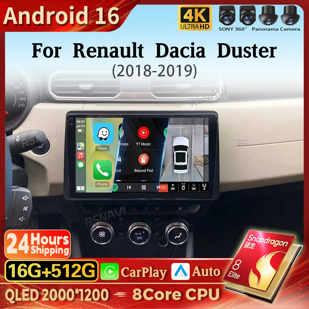 Android 16 Carplay Auto Car Radio Multimedia Player For Renault Duster HM 2 2020 - 2021 Arkana 1 2019-2021 Stereo 2din Head Unit