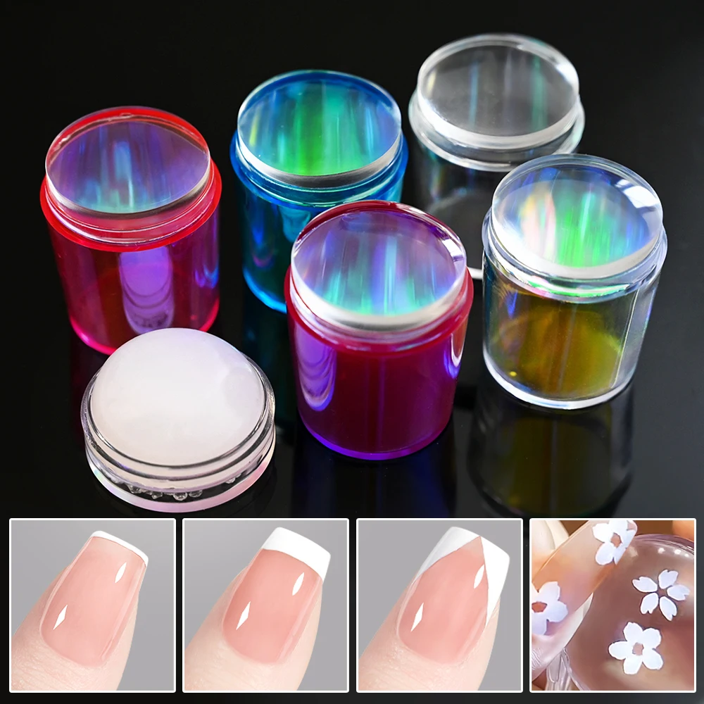 1 Set Aurora Jelly Silicone Nail Stamper with Scraper French Nail Art Design Transfer Print Stamping Template Tools Seal Stamper