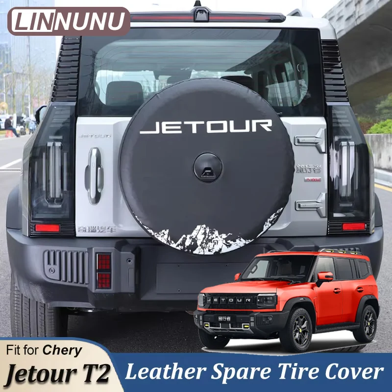 LINNUNU 19'' 20'' Leather Car Spare Tire Cover For Chery Jetour T2 Traveller Spare Wheel Case Bag Protect Off-Road Accessories