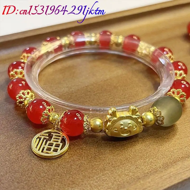 Natural Jade Dragon Bracelet Real Jewelry Charm Amulet Fashion Designer Luxury Vintage Beads Bangle Agate Gifts for Women