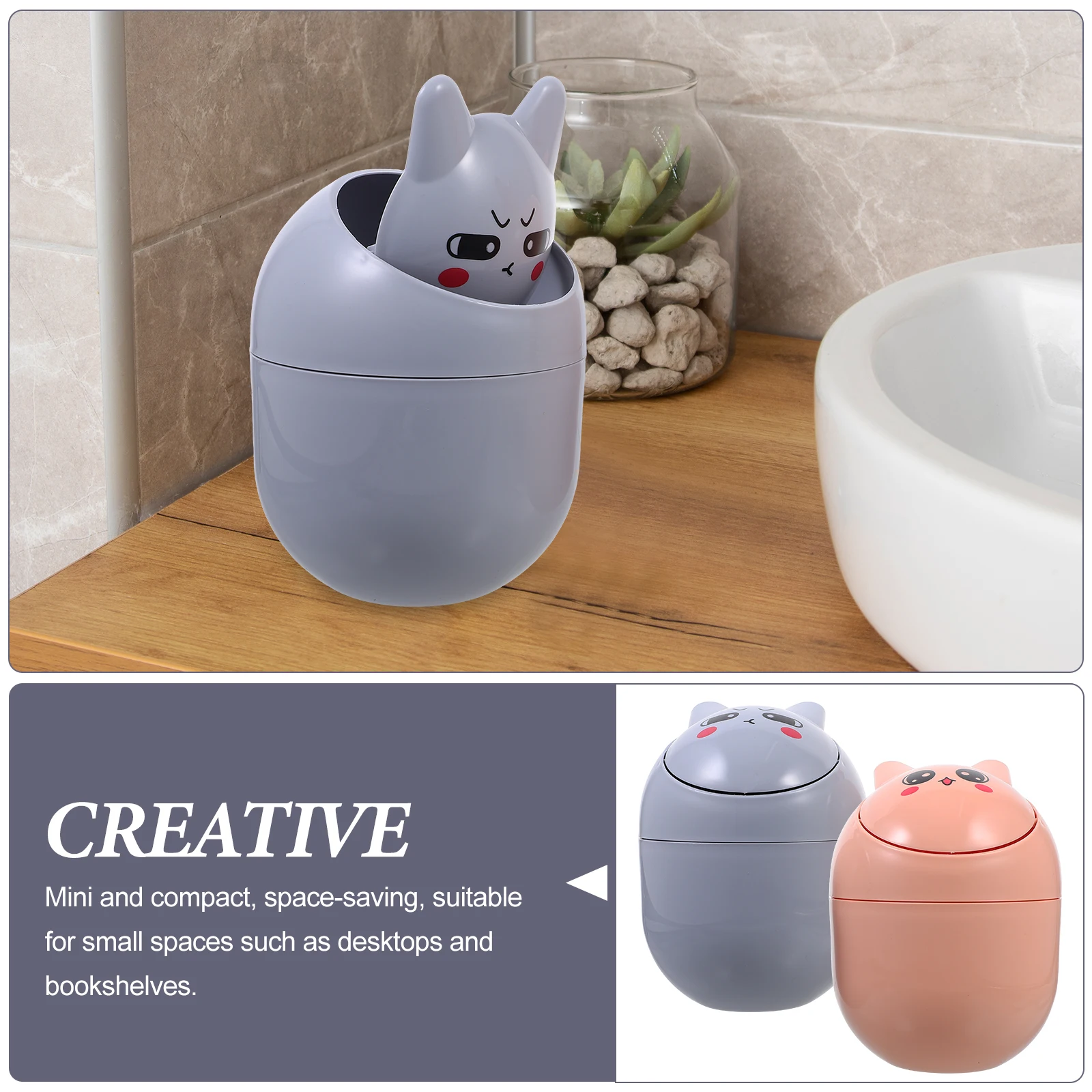 

Mini Trash Can Creative Desk Bin Small Waste Paper Basket Blue Pink Bedroom Office Storage Garbage Can Lid Cartoon Style Nordic