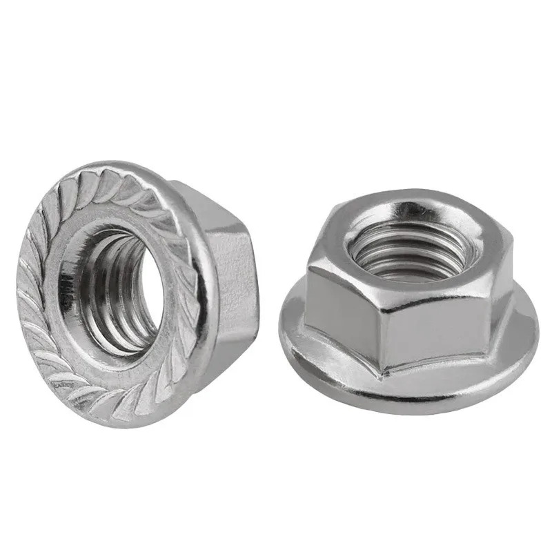 50Pcs DIN6923 Serrated Flange Nuts 304 Stainless Steel Hex Flange Lock Nuts M3-M12 Anti-Lock Hexagon Nuts for Mechanic Fastening