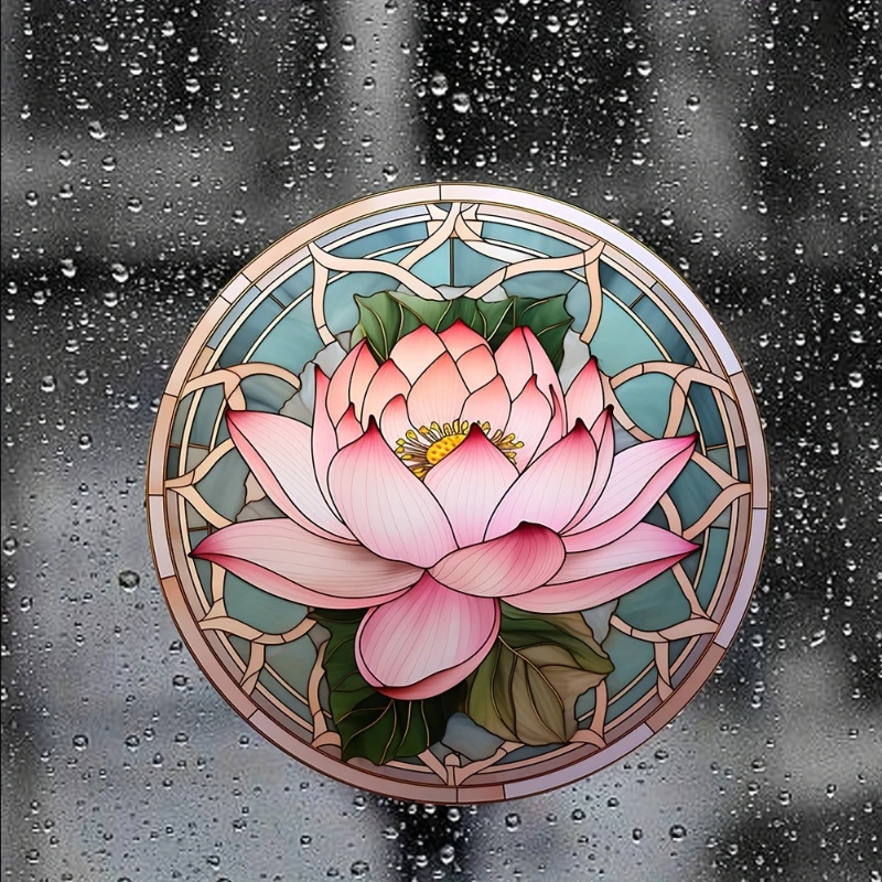 Pink Lotus Pattern Electrostatic Glass Window Sticker Waterproof Bathroom Door Anti-collision Decor Static Cling Glass Decal#17