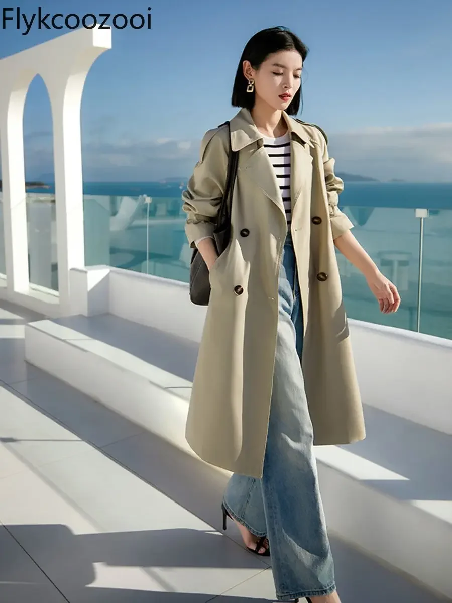 Female Spring and Autumn 2024 This Year's Popular High-level Stand-up Collar Tops Mid-length Over The Knee British Trench Coat