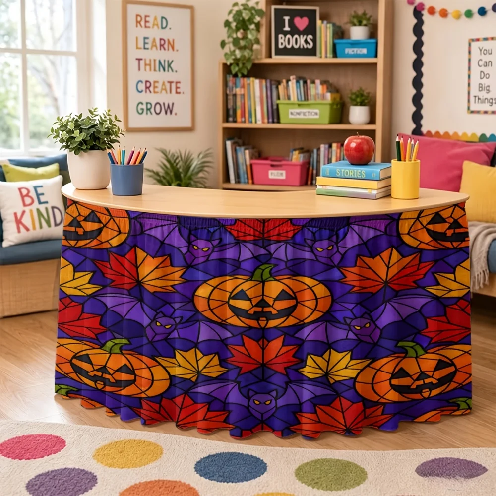 Halloween,Christmas, homecoming, send a table skirt, 1 piece of purple-bottomed pumpkin maple leaves and other printing elements