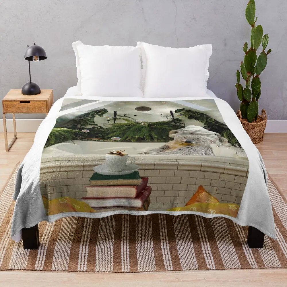 Self-Care Koala Bath Reading Books With Coffee Throw Blanket Extra Large Throw Retros Blankets