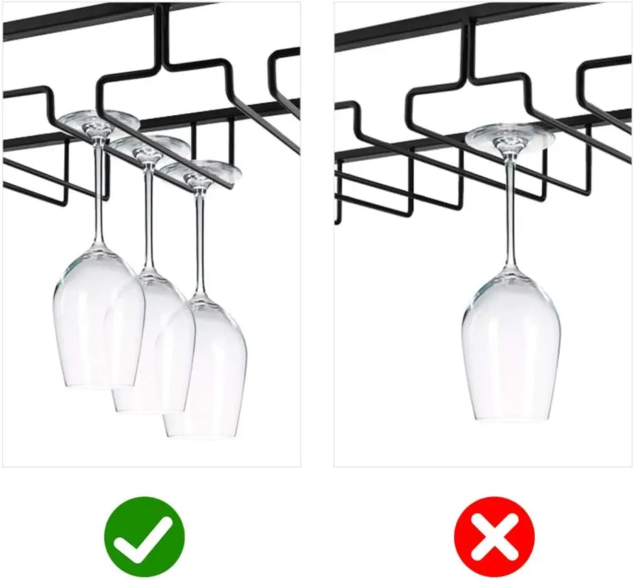 Under Cabinet Stemware Rack, 5-Row Wire Wine Glass Holder for Kitchen Bar Storage (Black, 2 Pack)
