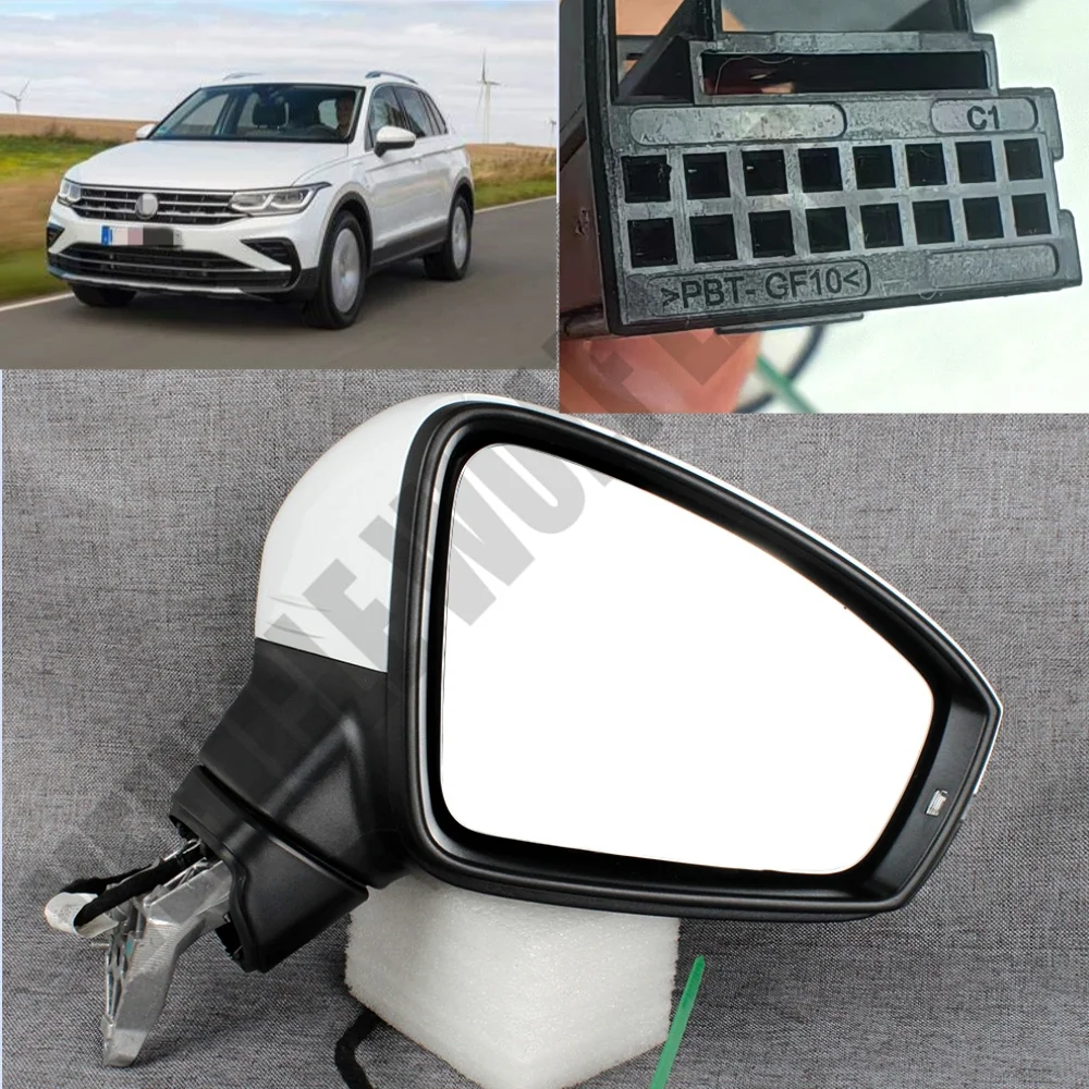 For Volkswagen Tiguan 2017 2018 2019 2020 2021 2022 2023 Right Side 13-Pin White Painted Rearview Mirror 5NG857502A