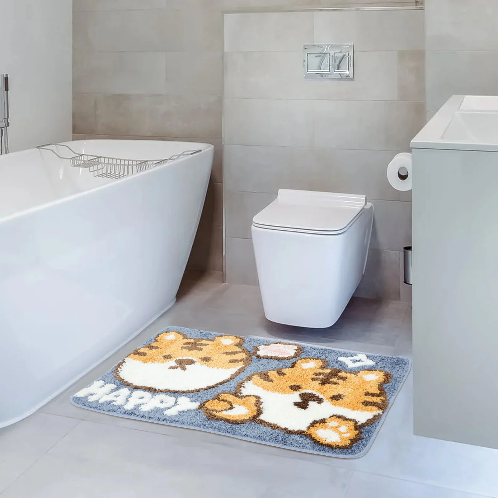 

Cartoon Tiger Floor Mat Home Animal Decor Room Carpet Non slip Polyester Ground Pad Absorbent Bath Kitchen Year of The Tiger