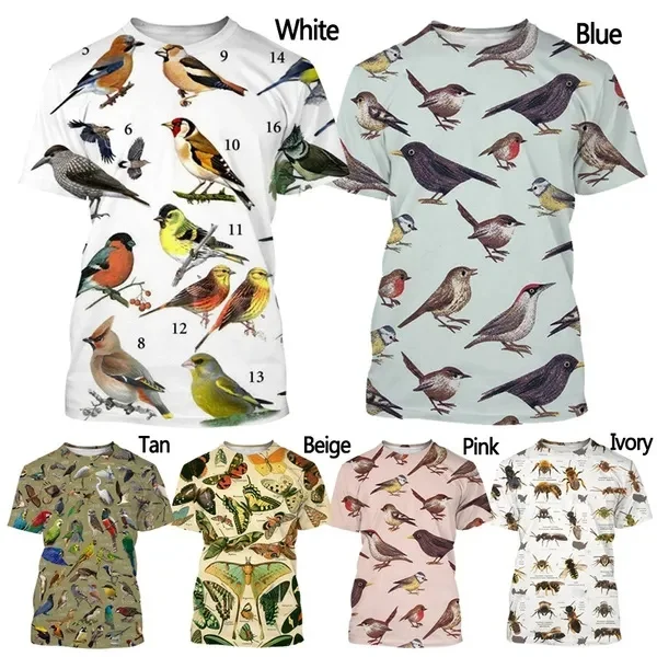 New Cute Bird Insect Graphic T Shirt Fashion 3D Print Casual Short Sleeves Men Women O Neck Loose T-Shirts Novelty Kid Tee Tops