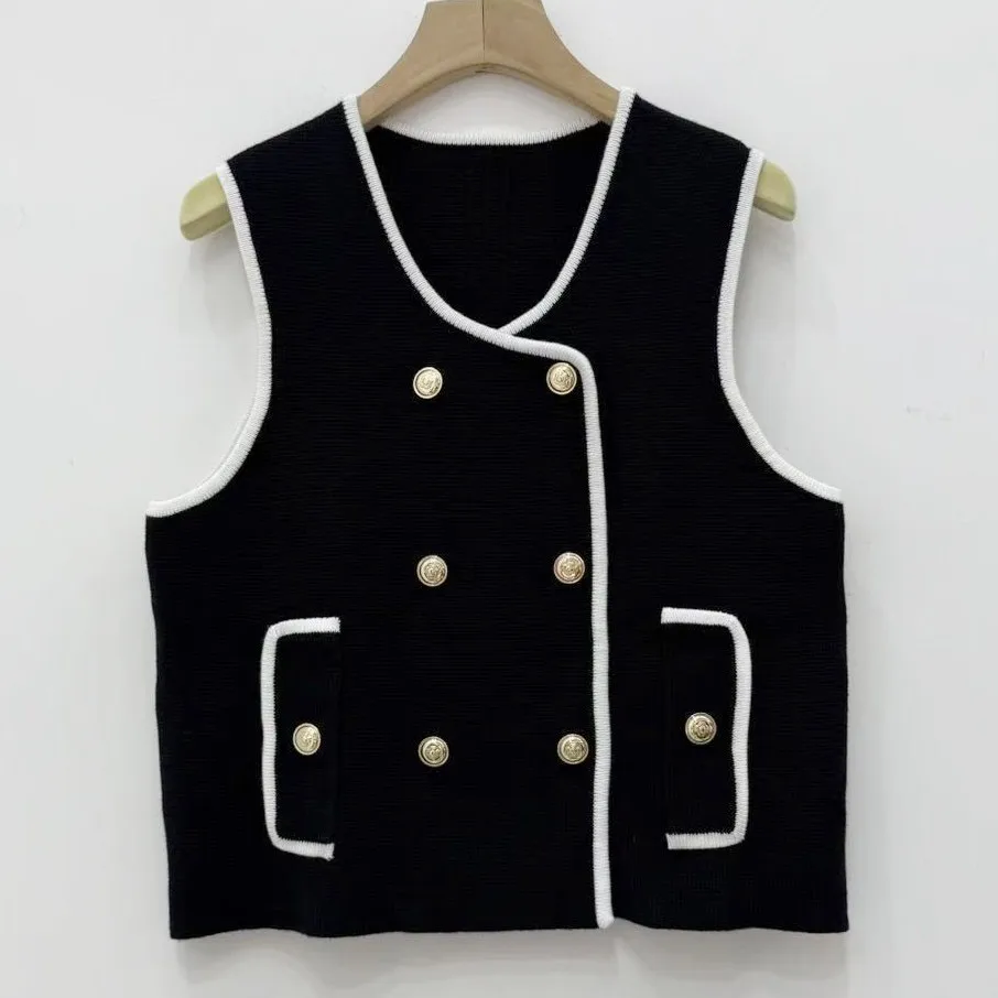 

MaSandeM Осенне-зимний винтажный вязаный свитер с круглым вырезом и двойными пуговицами для женщин, теплый, для повседневной носки