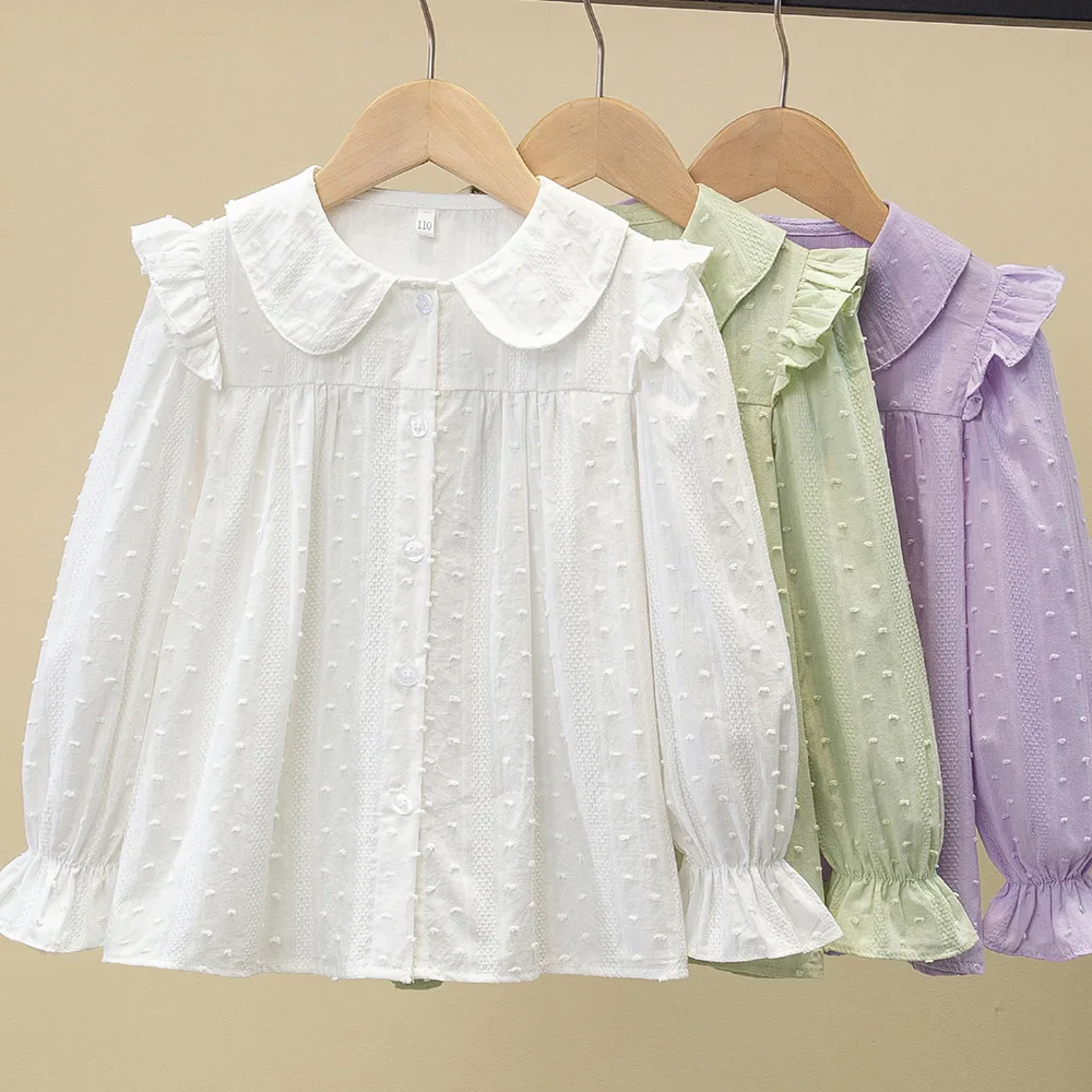 2026 New Girls blouse Cotton kids Shirt Spring Autumn Long Sleeve Loose Jacquard Tops
