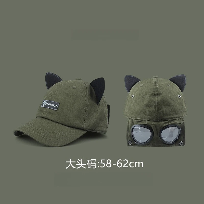 النظارات الشمسية قبعة لطيف آذان القط الطيار قبعة نظارات قبعة بيسبول المرأة الرجال محيط الرأس الكبير العلامة التجارية العصرية النسخة الكورية قبعة