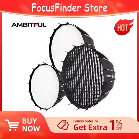 AMBITFUL PS60 70CM PS90 90CM PS120 120CM Quickly Release Parabolic Deep Softbox Grid Compatible for Bowens Elinchrom Mount