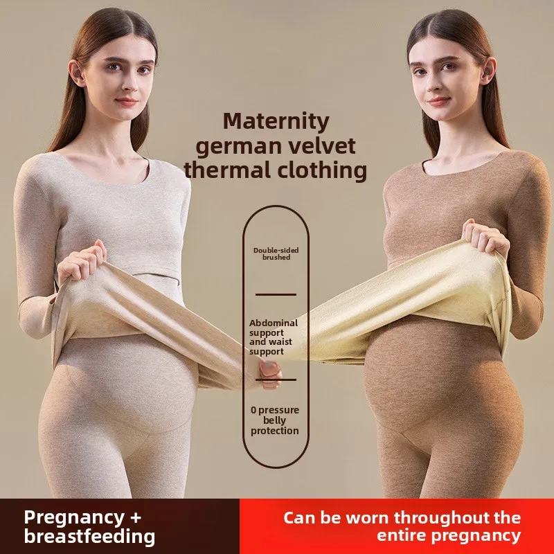 

Комплект термобелья для беременных и кормящих женщин, осенний, больших размеров, для послеродового периода, теплая домашняя одежда, женский стиль, с длинным рукавом, C...