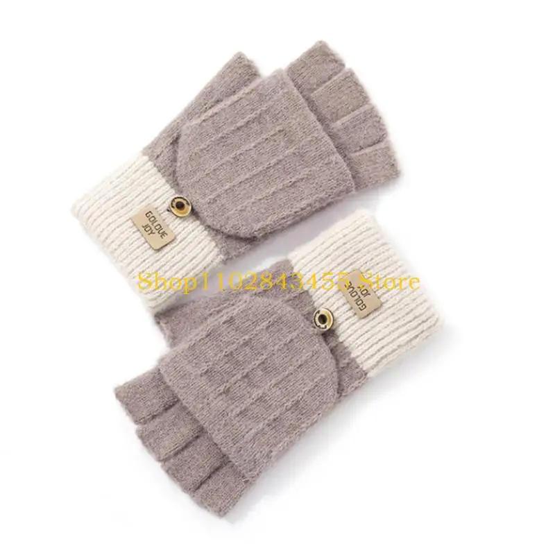49MC Winter Warm Gloves Stretchy Mittens Adult Half Finger Gloves Color Matching