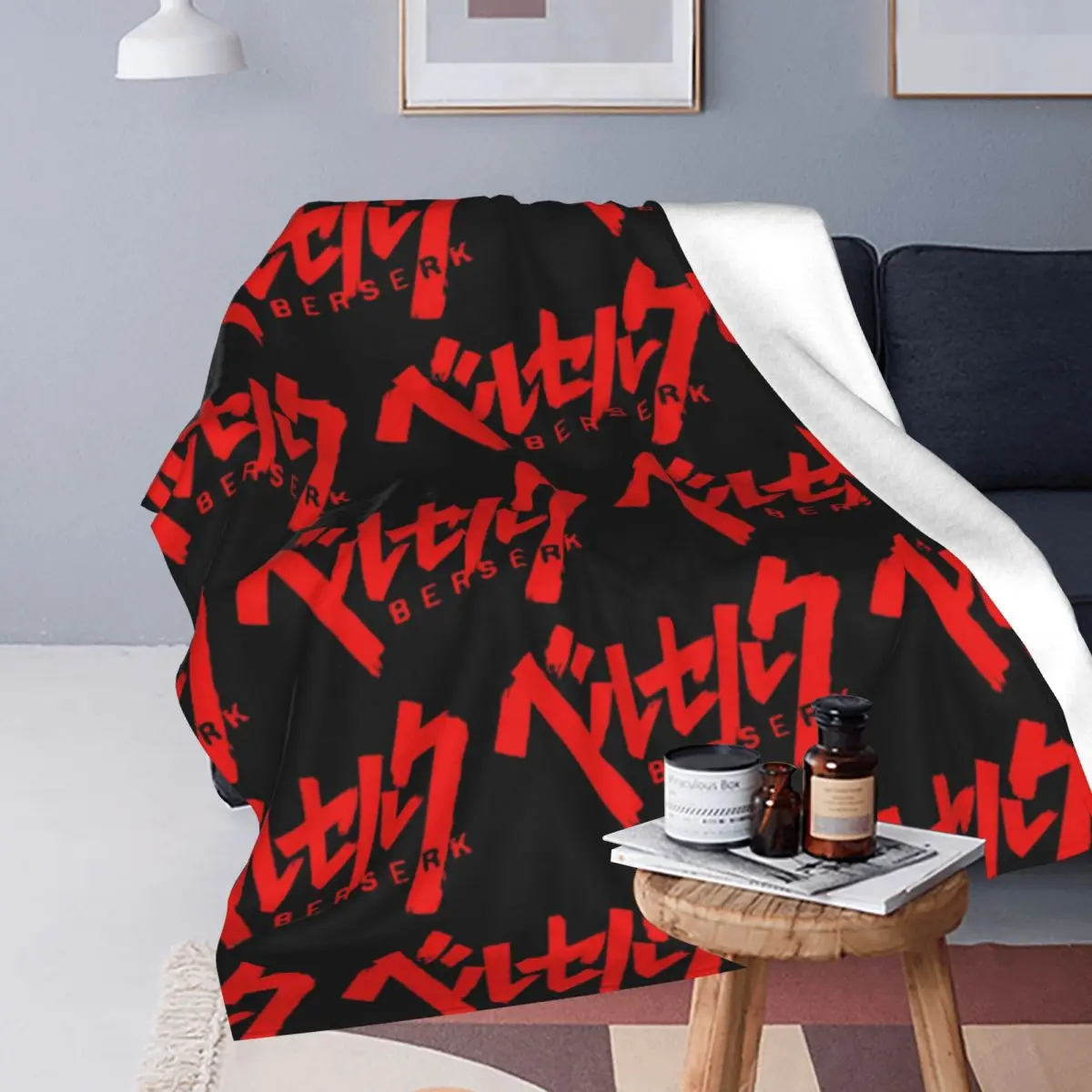 Japanese Anime Berserk Logo Blankets Soft Warm Flannel Throw Blanket Plush for Bed Travel Home Sofa