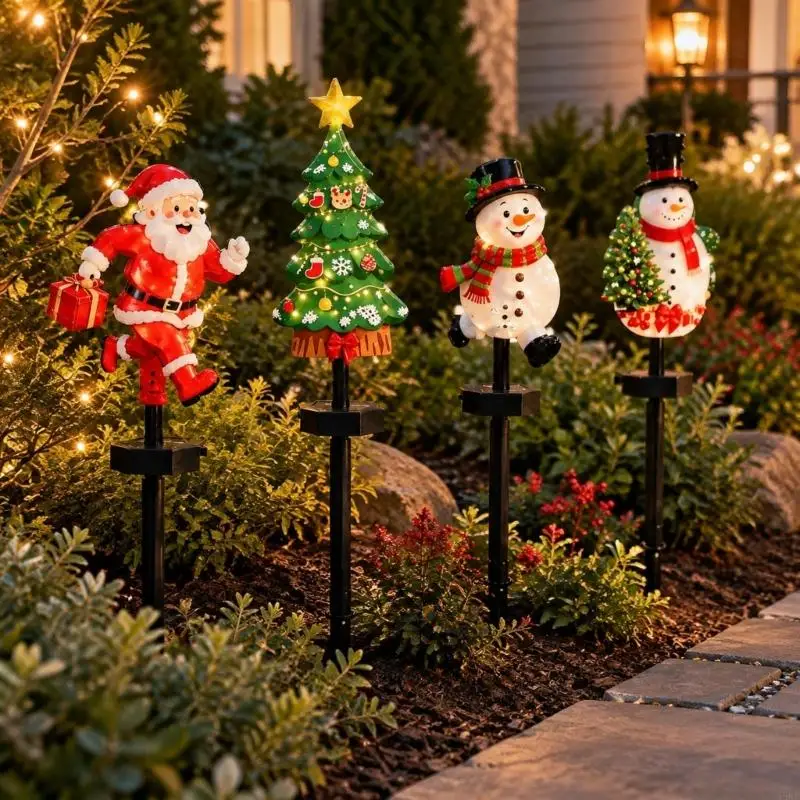 Christmas Lawn Ornament Light with Stake Instllation, Daylights Solar Charging and Automatic LED Lighting for Holiday Display