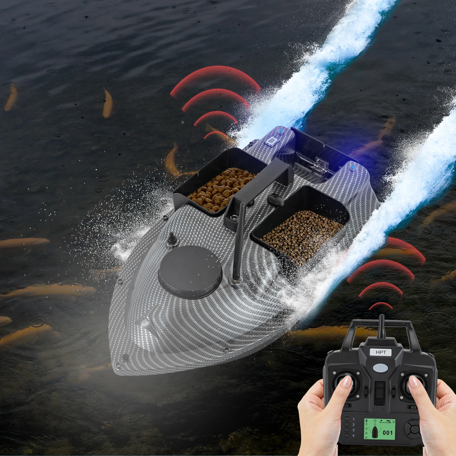 

RC Bait Boat, Mini GPS Fishing Bait Boat W/ Battery, Carbon Fiber Body, Remote Control Bait Dispenser Boat for Carp Fishing